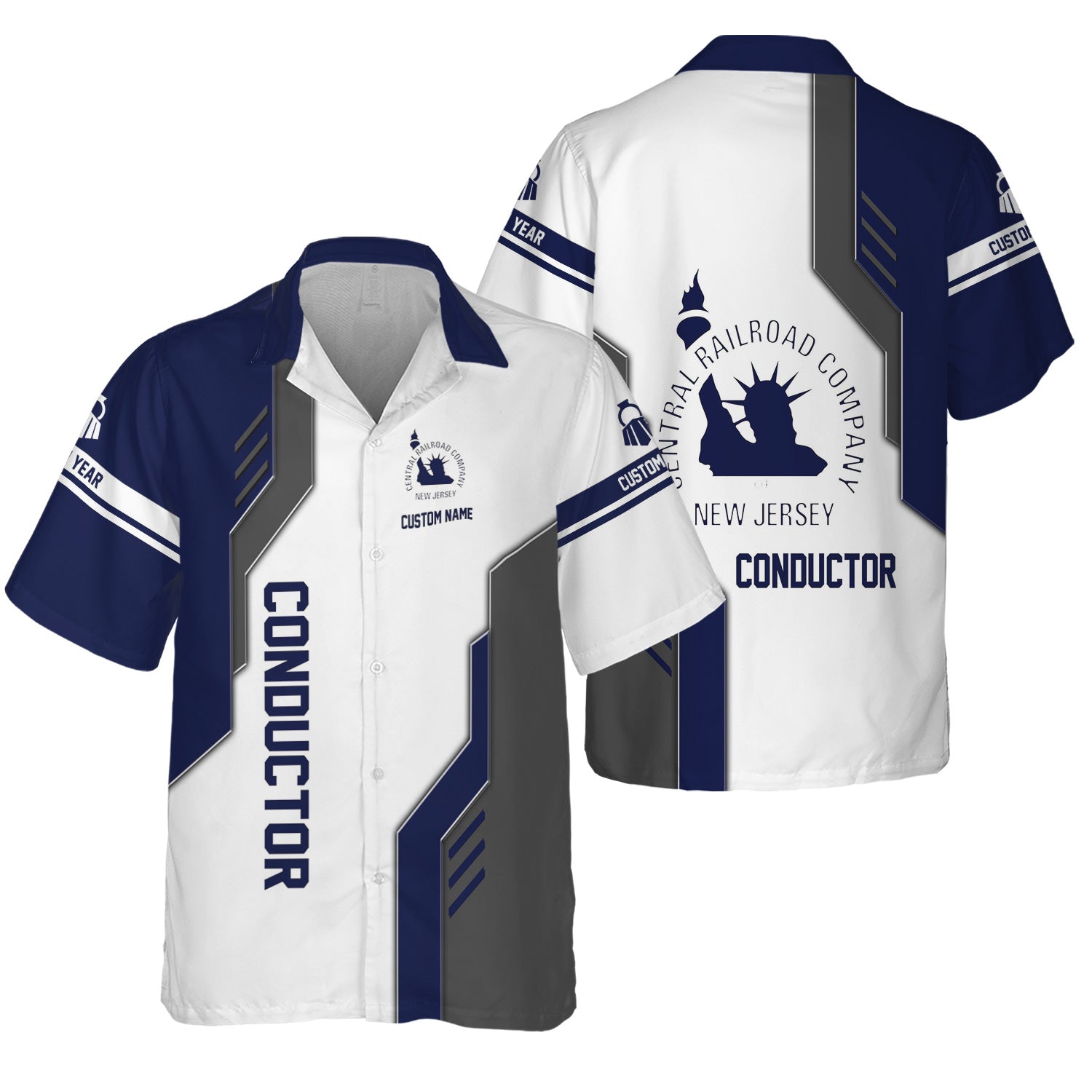 Railspirit Personalized Jersey Central Railroad Hawaiian Shirt Unique Railway Style with Custom Job CNJ Train Shirt