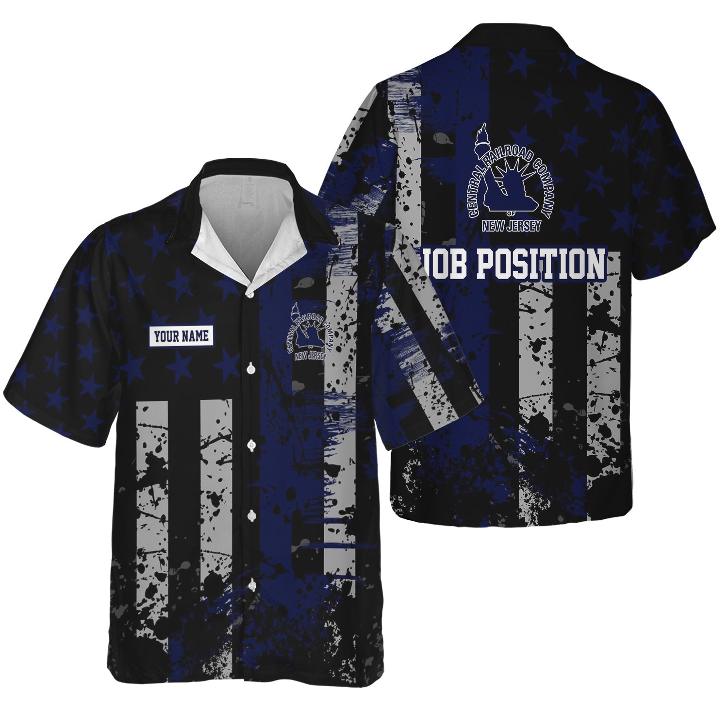 Railspirit Personalized Jersey Central Railroad Hawaiian Shirt Artistic Paint American Flag Style CNJ Train Shirt