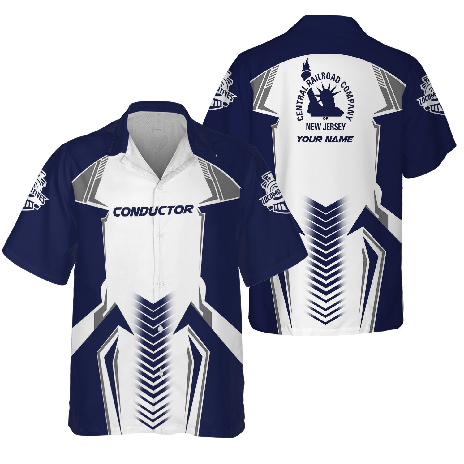 Railspirit Personalized Jersey Central Railroad Hawaiian Shirt Standout Style with Custom Position CNJ Train Shirt