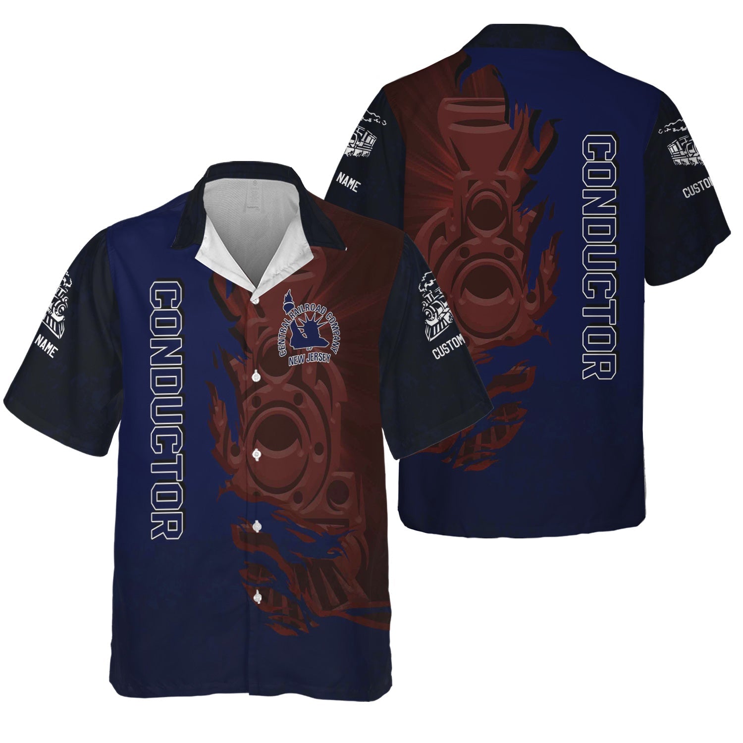 Railspirit Personalized Jersey Central Railroad Hawaiian Shirt Blazing Style with Custom Position CNJ Train Shirt