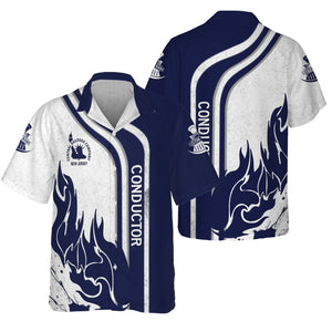 Railspirit Personalized Jersey Central Railroad Hawaiian Shirt Flame Design with Custom Job Position CNJ Train Shirt
