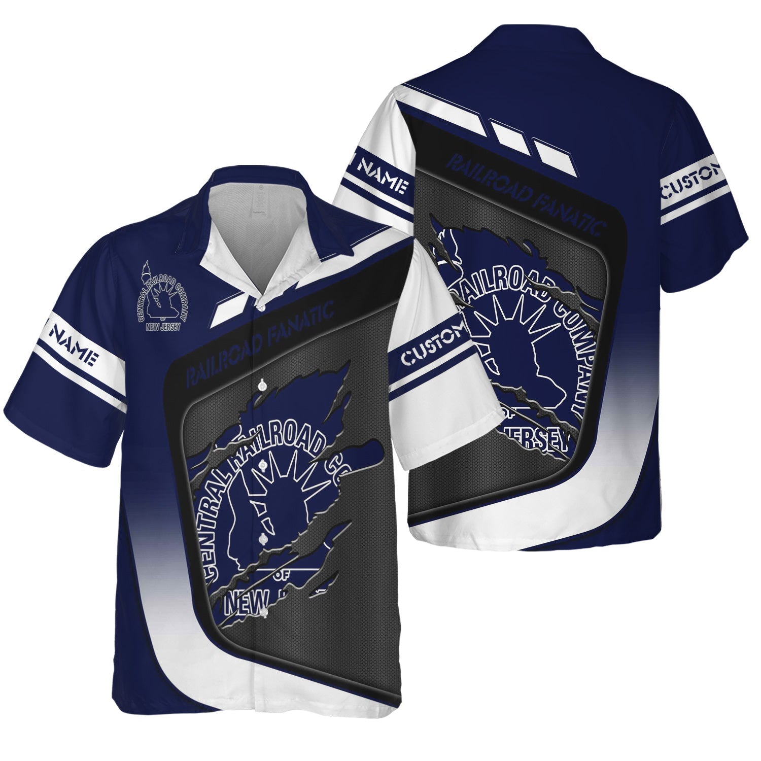 Railspirit Personalized Jersey Central Railroad Hawaiian Shirt Ripped Texture Style CNJ Train Shirt For Railroad Fanatic