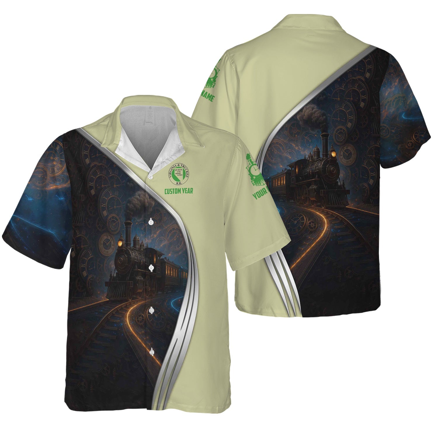 Railspirit Personalized Virginia & Truckee Railroad Hawaiian Shirt Steampunk Locomotive with Custom Year Train Shirt