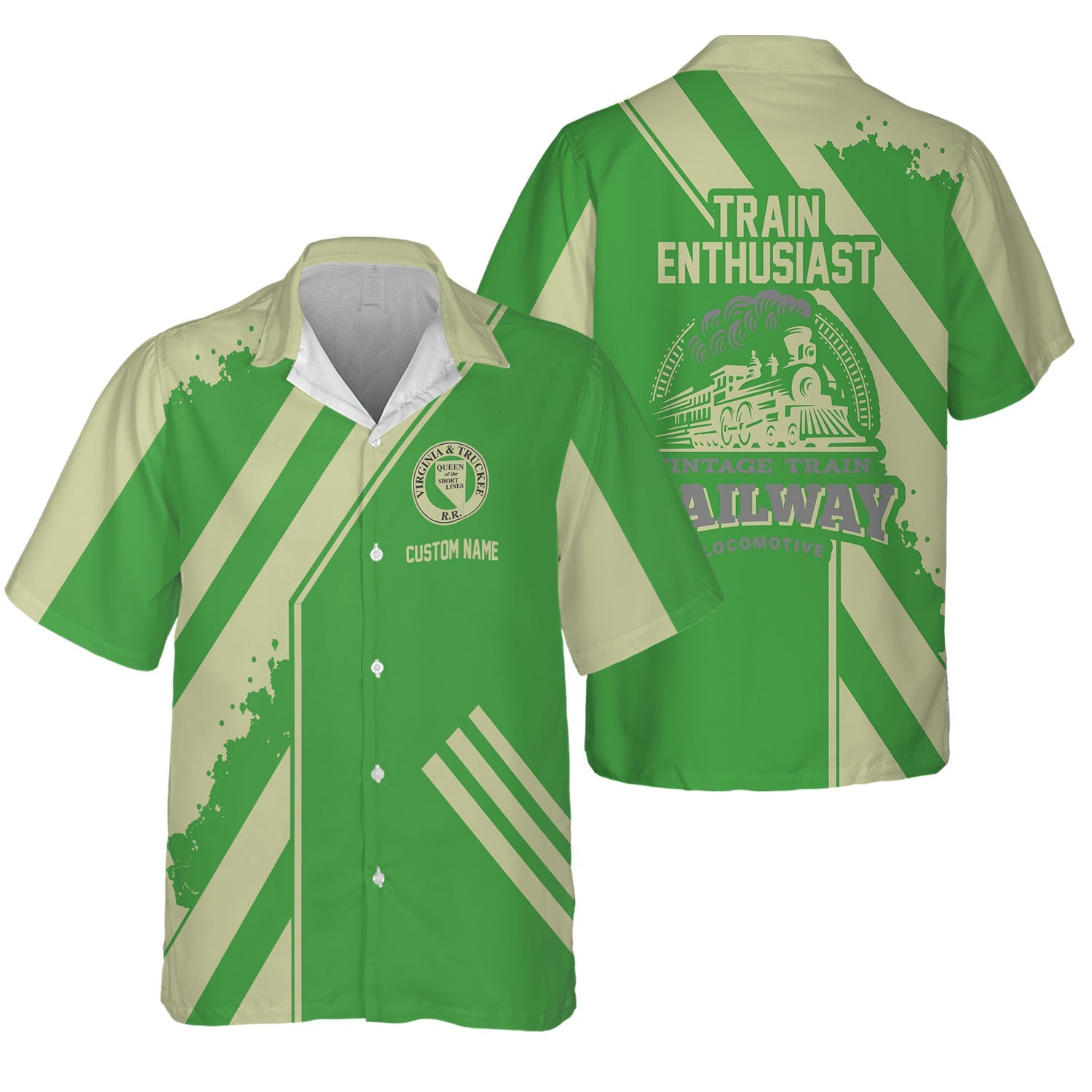 Railspirit Personalized Virginia & Truckee Railroad Hawaiian Shirt Locomotive Design Train Shirt for Train Enthusiast