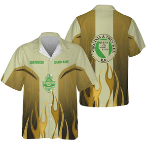 Railspirit Custom Name and Job Title Virginia & Truckee Railroad Hawaiian Shirt Flame Graphic Train Shirt For Rail Workers