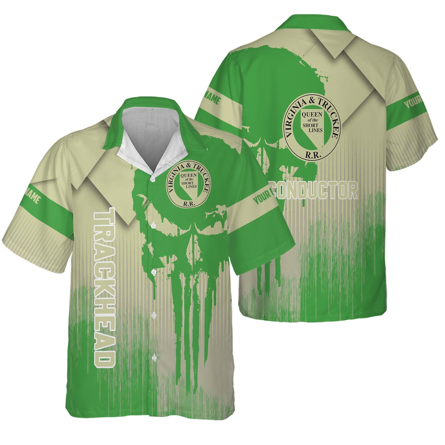 Railspirit Personalized Virginia & Truckee Railroad Hawaiian Shirt Skull Design with Custom Job Train Shirt for Trackhead Crew