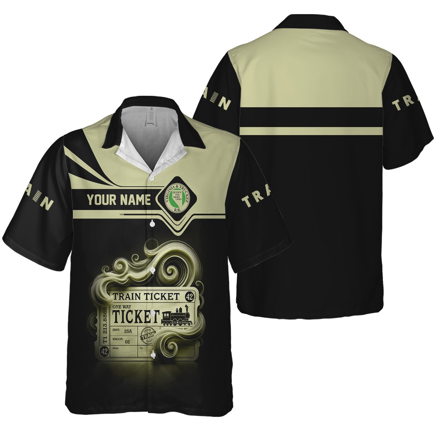 Railspirit Personalized Virginia & Truckee Railroad Hawaiian Shirt Train Ticket  American Locomotive Printed Train