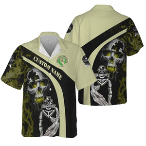 Railspirit Personalized Virginia & Truckee Railroad Hawaiian Shirt Flame Skull Design Train Shirt for Locomotive Fans