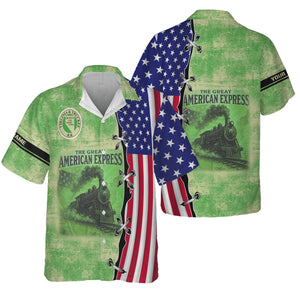 Railspirit Personalized Virginia & Truckee Railroad Hawaiian Shirt Retro American Express Train With USA Flag Shirt