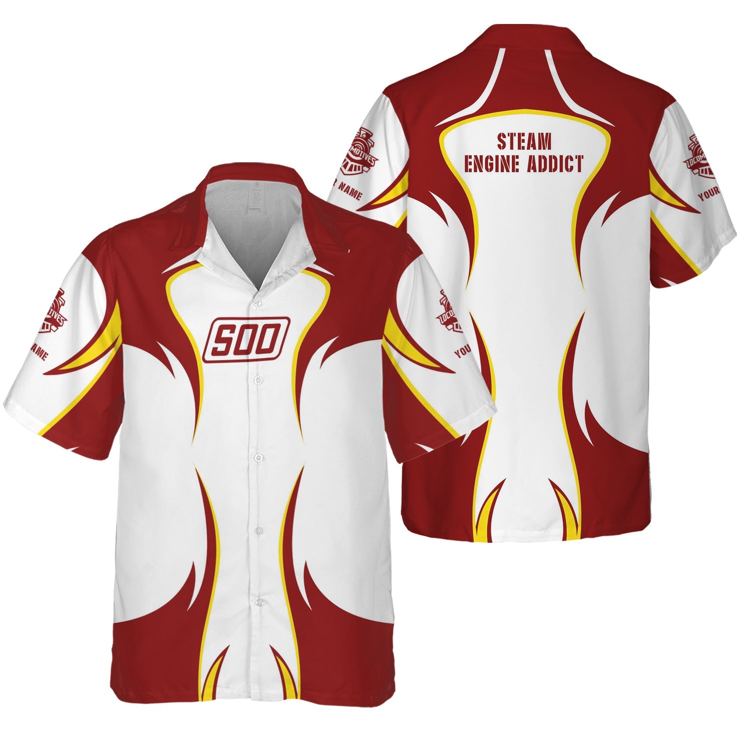 Railspirit Personalized Soo Line Railroad Hawaiian Shirt Distinctive Flame Style Shirt For Steam Engine Addict
