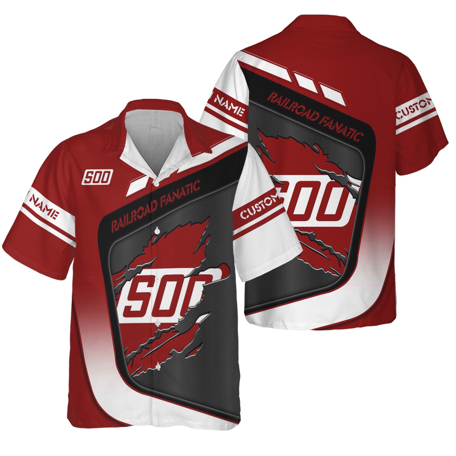 Railspirit Personalized Soo Line Railroad Hawaiian Shirt Ripped Texture Style Train Shirt For Railroad Fanatic