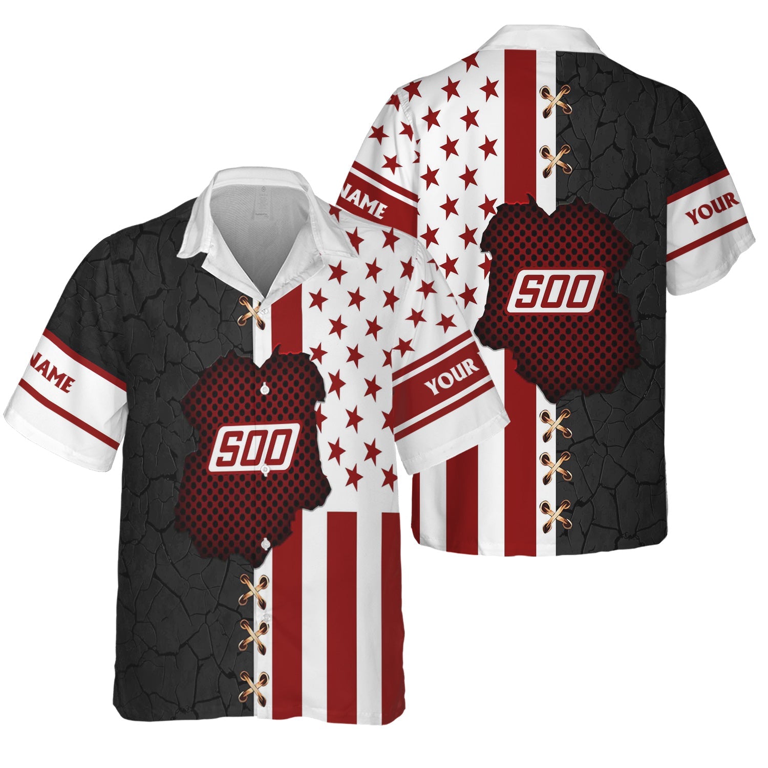 Railspirit Personalized Soo Line Railroad Hawaiian Shirt American Flag with Crack Effect Train Shirt