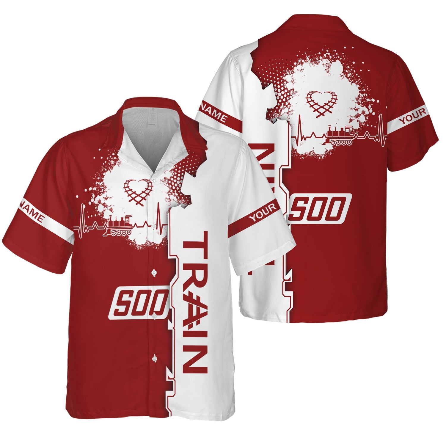 Railspirit Personalized Soo Line Railroad Hawaiian Shirt Engine Heartbeat and Track Love Style Shirt Gift Idea For Train Lovers