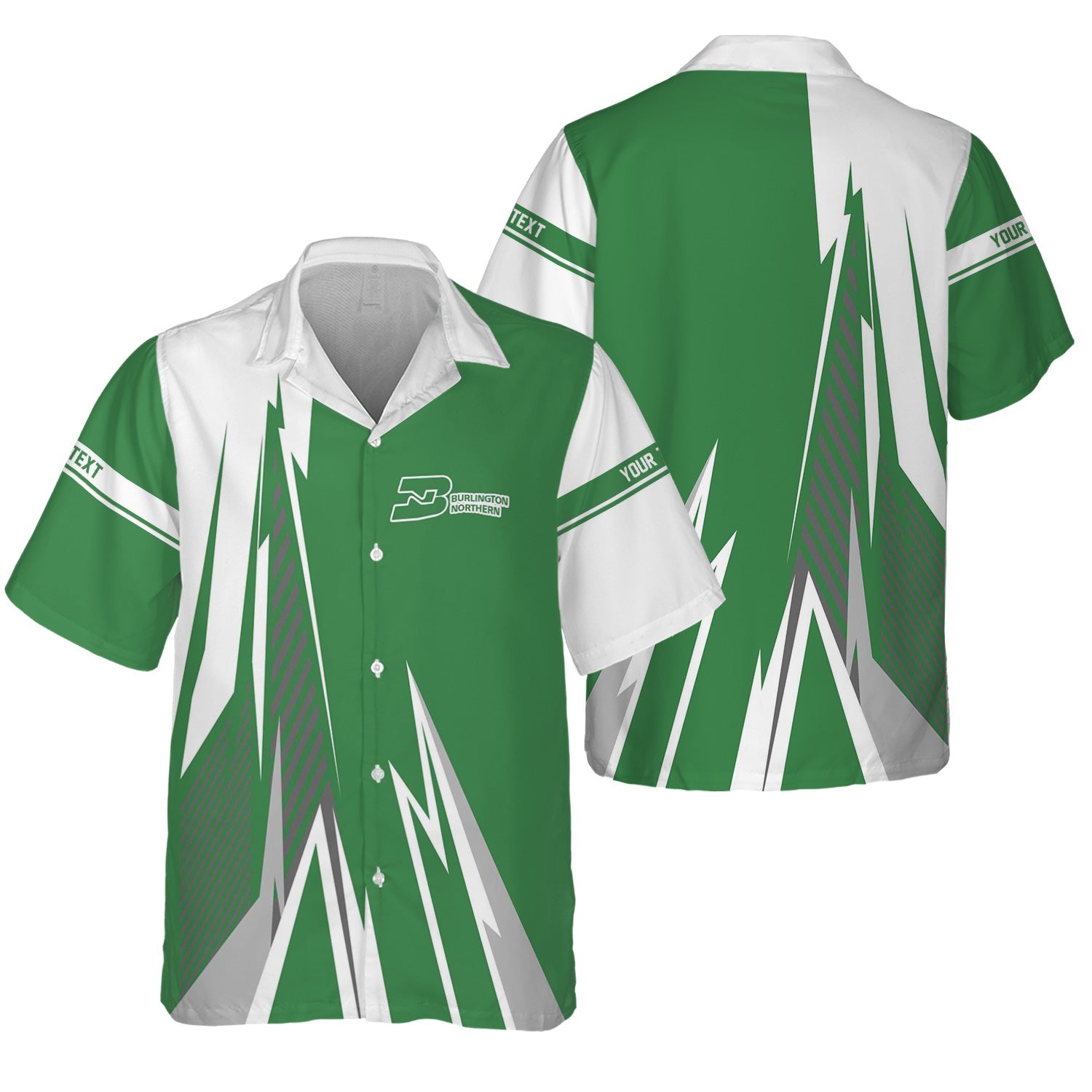 Railspirit Personalized Burlington Northern Railroad Hawaiian Shirt Lightning-Inspired Railway Style Shirt For Train Lovers