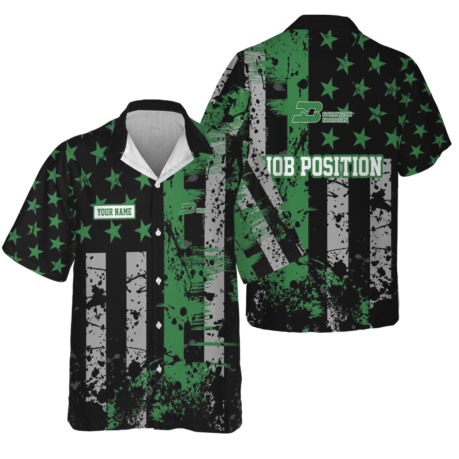 Railspirit Personalized Burlington Northern Railroad Hawaiian Shirt Artistic Paint American Flag Style Train Shirt