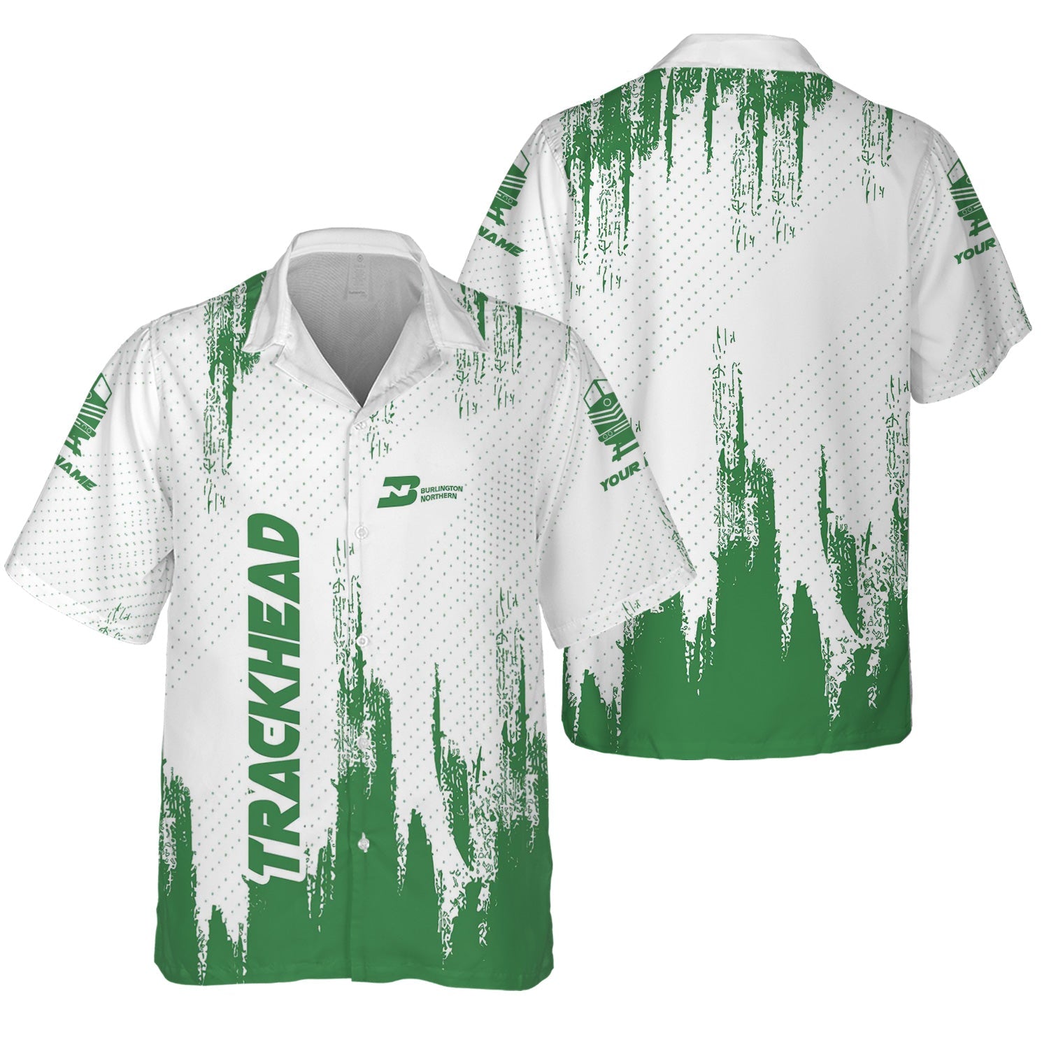 Railspirit Personalized Burlington Northern Railroad Hawaiian Shirt Paint Impact Design Train Shirt for Trackhead