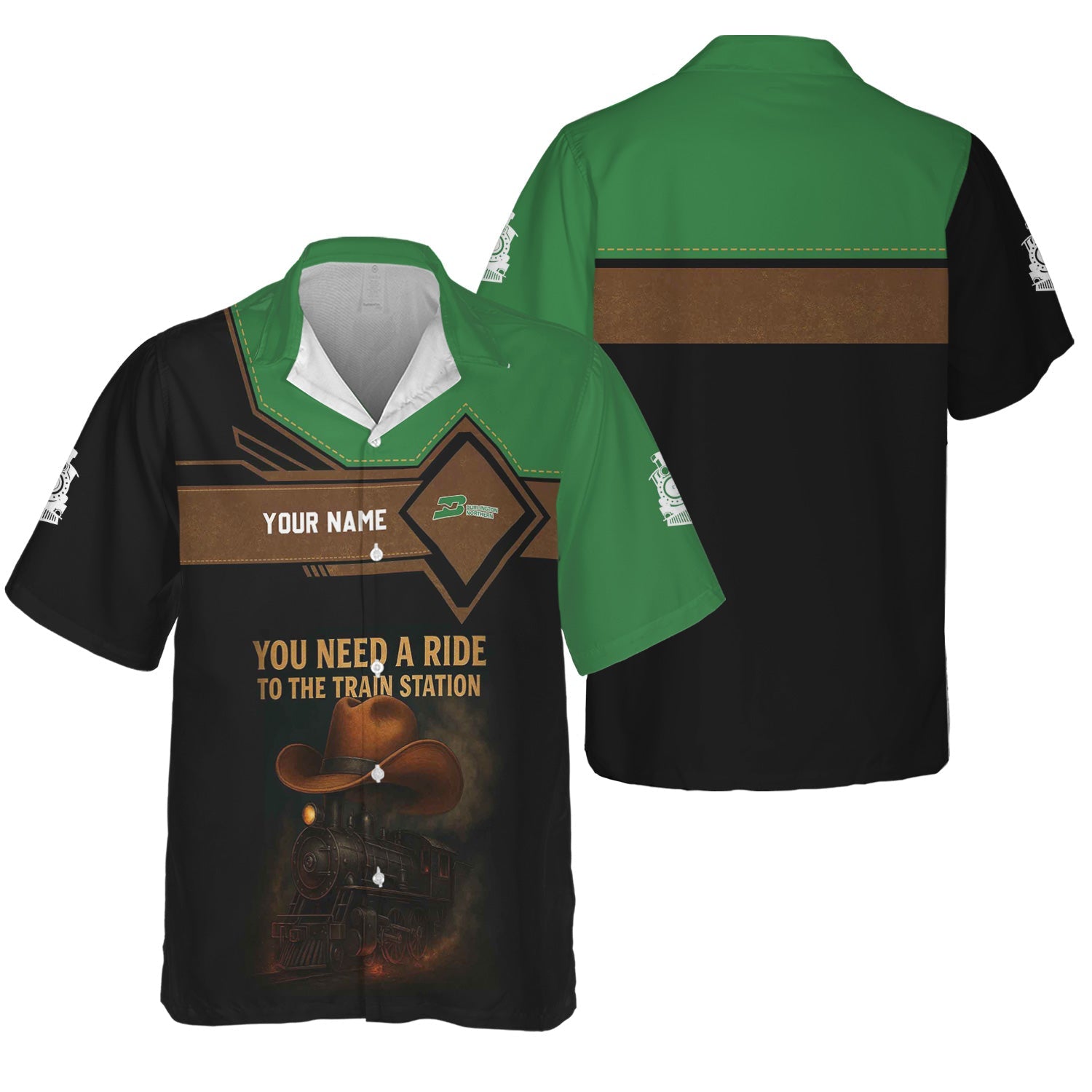 Railspirit Personalized Burlington Northern Railroad Hawaiian Shirt You Need A Ride To The Train Station Shirt For Train Lovers