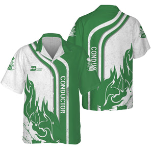 Railspirit Personalized Burlington Northern Railroad Hawaiian Shirt Flame Design with Custom Job Position Train Shirt