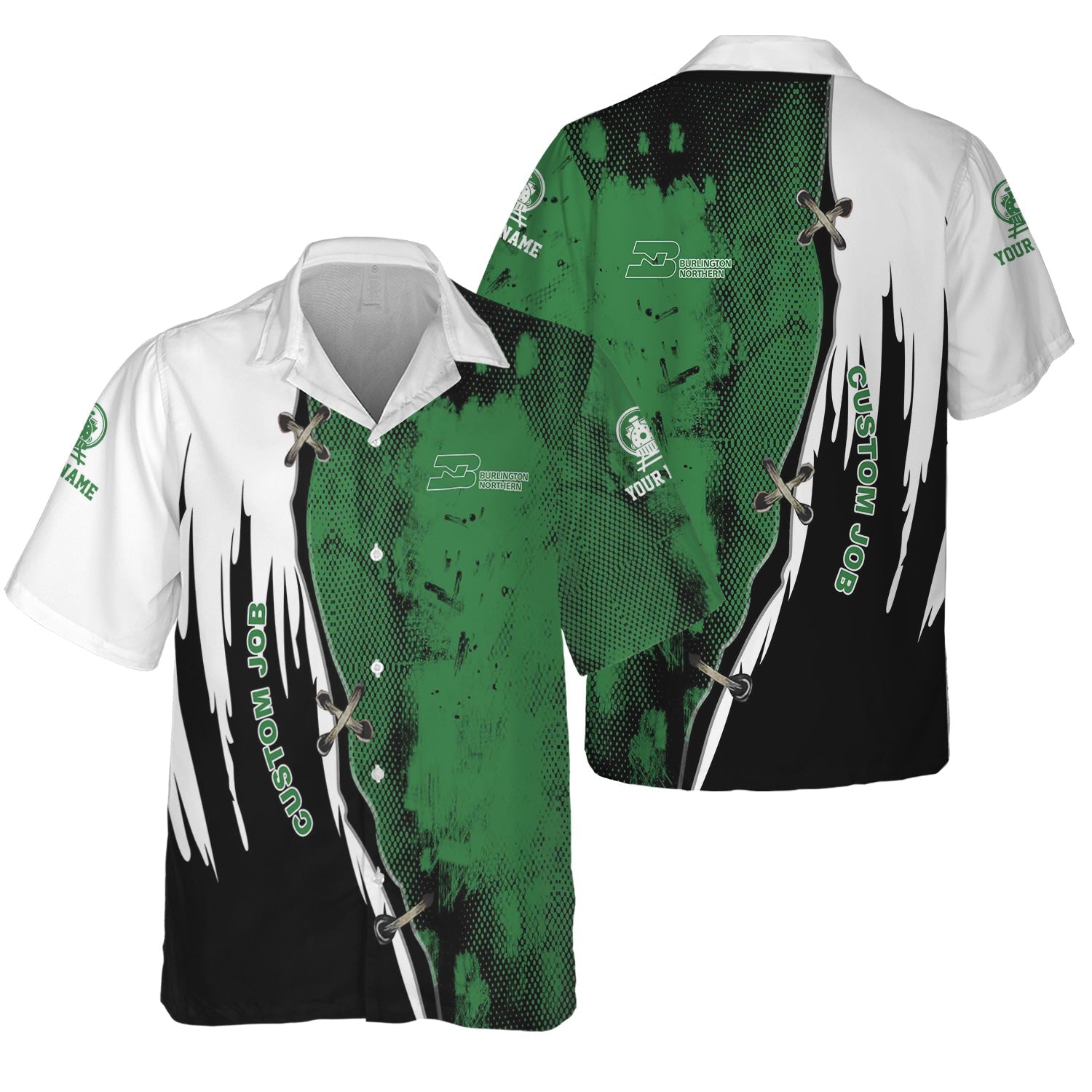 Railspirit Personalized Burlington Northern Railroad Hawaiian Shirt Retro Stitches Design with Custom Position Train Shirt