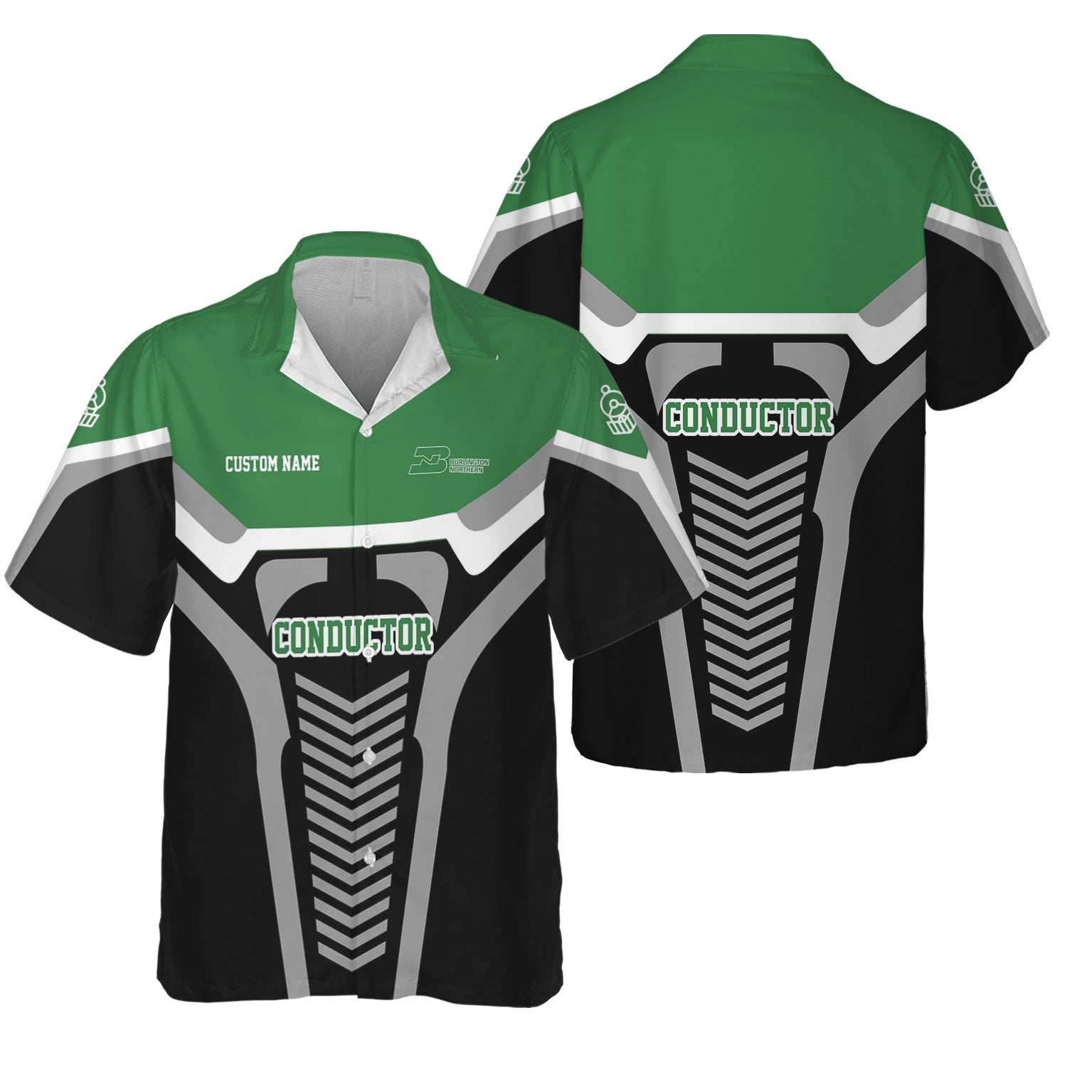 Railspirit Personalized Burlington Northern Railroad Hawaiian Shirt Track-Inspired with Custom Job Position Train Shirt