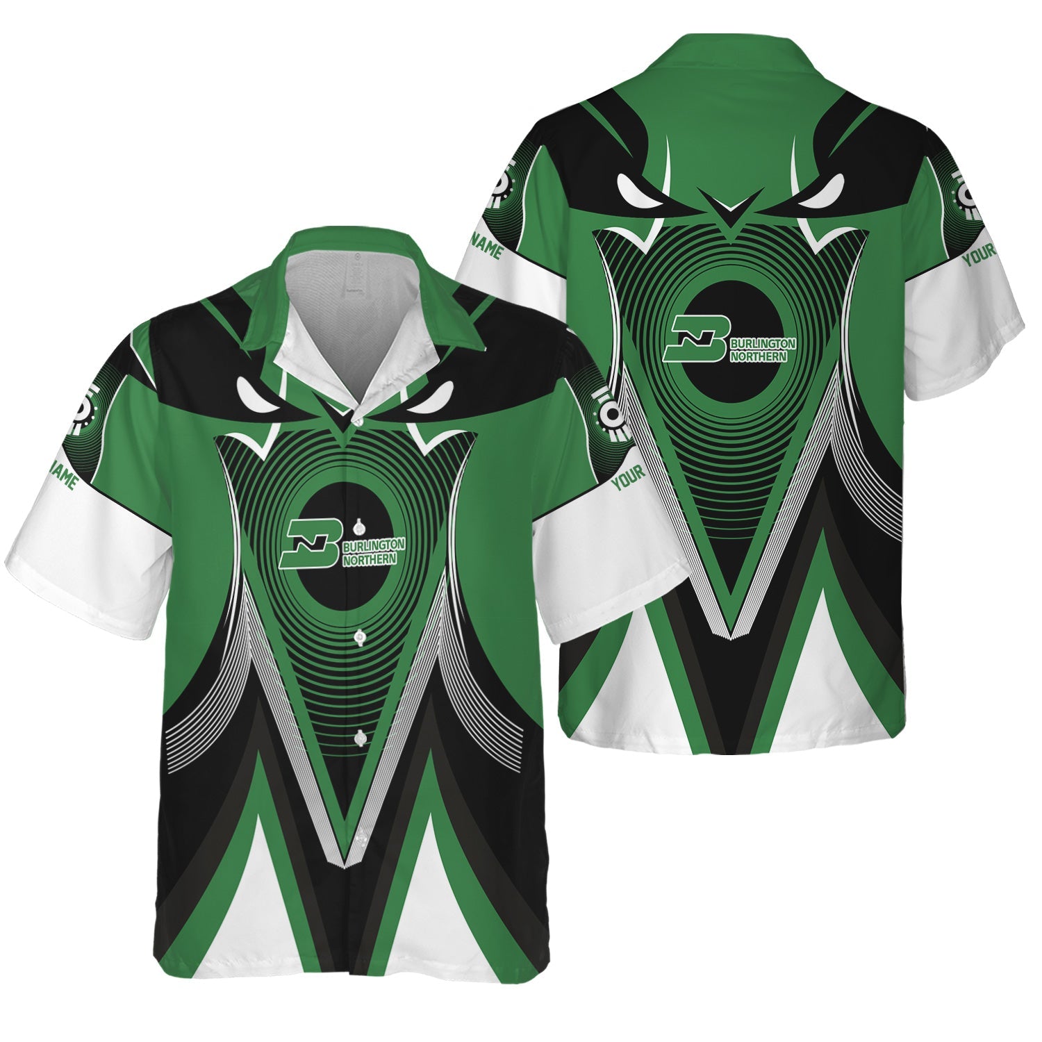 Railspirit Personalized Burlington Northern Railroad Hawaiian Shirt Vibrant Graphic Pattern Shirt For Train Enthusiasts