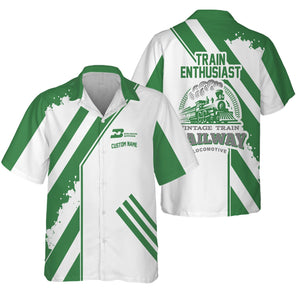 Railspirit Personalized Burlington Northern Railroad Hawaiian Shirt Locomotive Design Train Shirt for Train Enthusiast