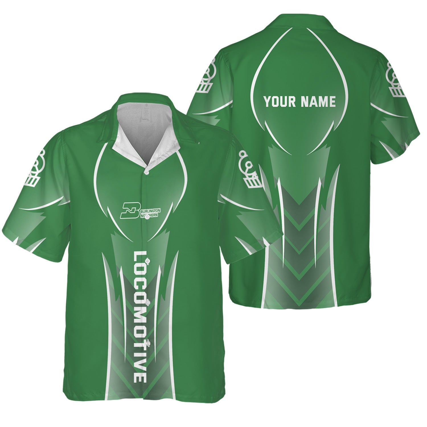 Railspirit Personalized Burlington Northern Railroad Hawaiian Shirt Striking Line Style Train Shirt For Locomotive Lovers