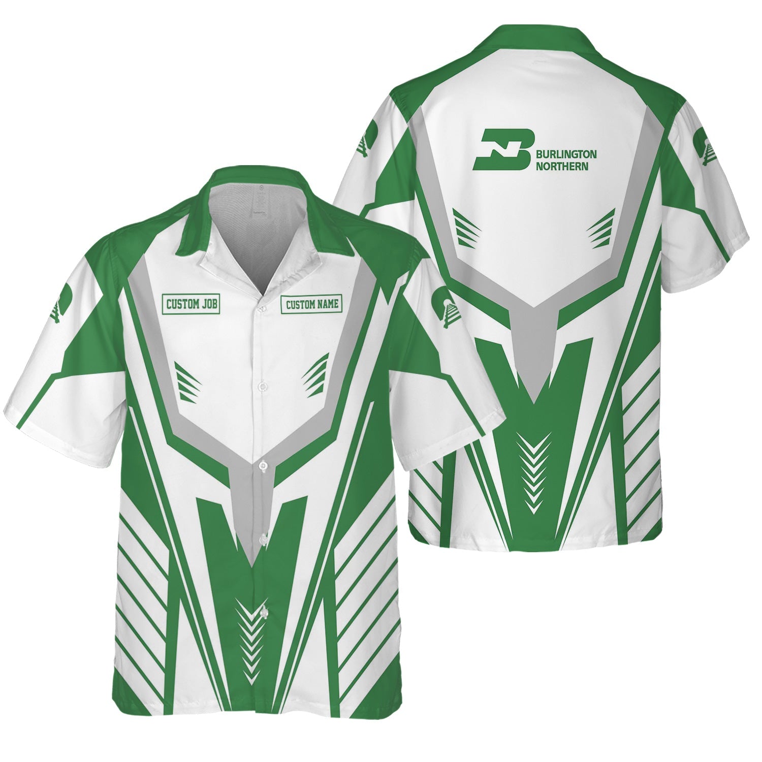 Railspirit Personalized Burlington Northern Railroad Hawaiian Shirt Workwear-Inspired with Custom Position Train Shirt