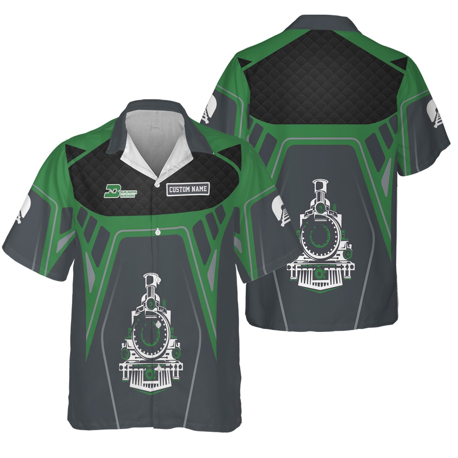 Railspirit Personalized Burlington Northern Railroad Hawaiian Shirt Steam Locomotive Engine Graphic Train Shirt All Over Print