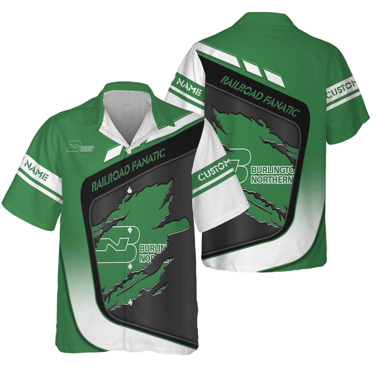 Railspirit Personalized Burlington Northern Railroad Hawaiian Shirt Ripped Texture Style Train Shirt For Railroad Fanatic