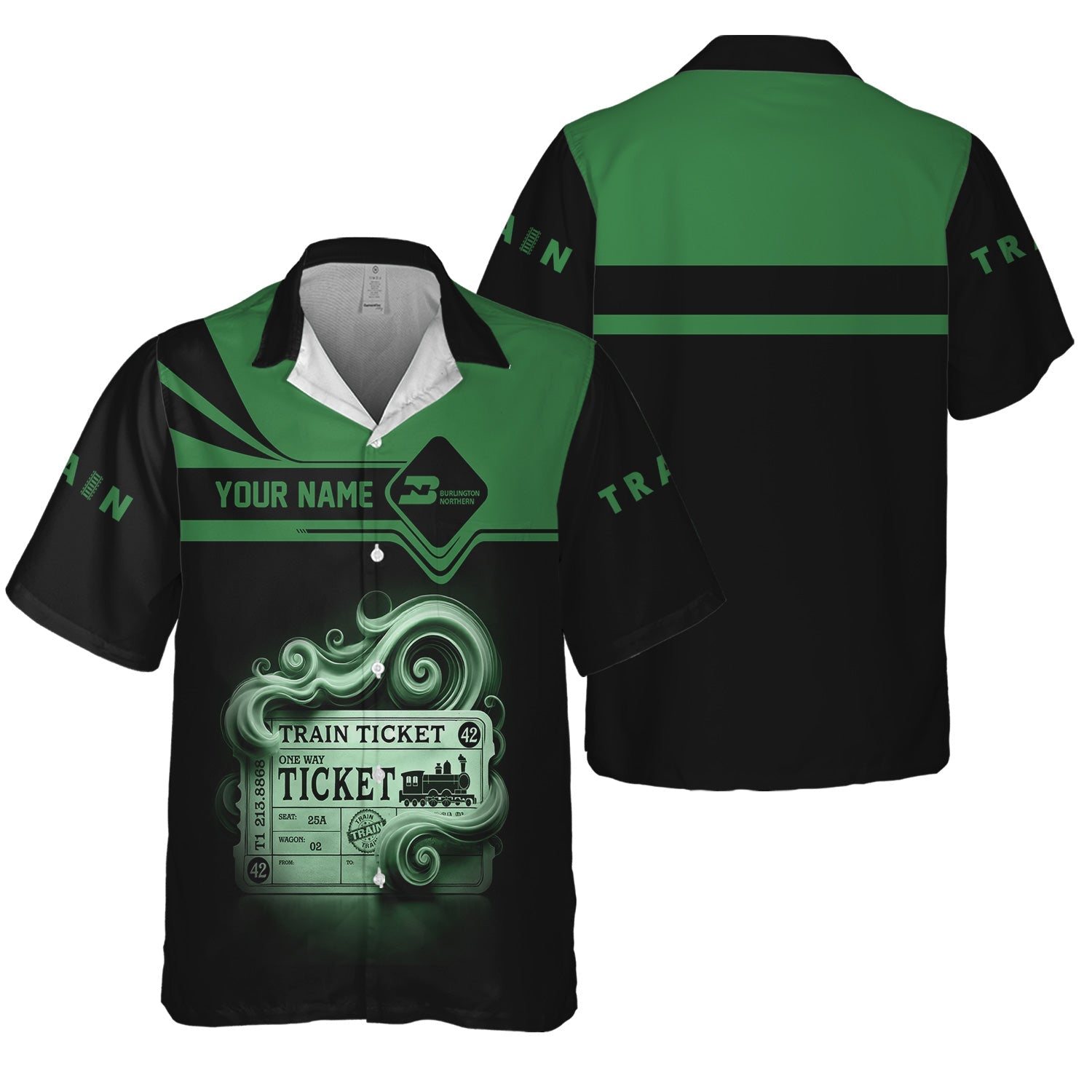 Railspirit Personalized Burlington Northern Railroad Hawaiian Shirt Train Ticket  American Locomotive Printed Train