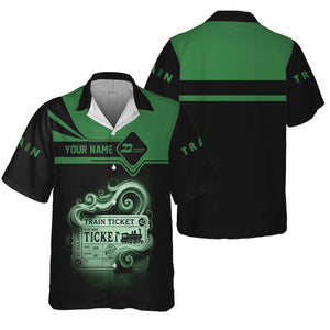 Railspirit Personalized Burlington Northern Railroad Hawaiian Shirt Train Ticket  American Locomotive Printed Train