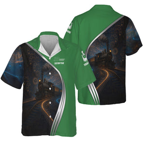 Railspirit Personalized Burlington Northern Railroad Hawaiian Shirt Steampunk Locomotive with Custom Year Train Shirt