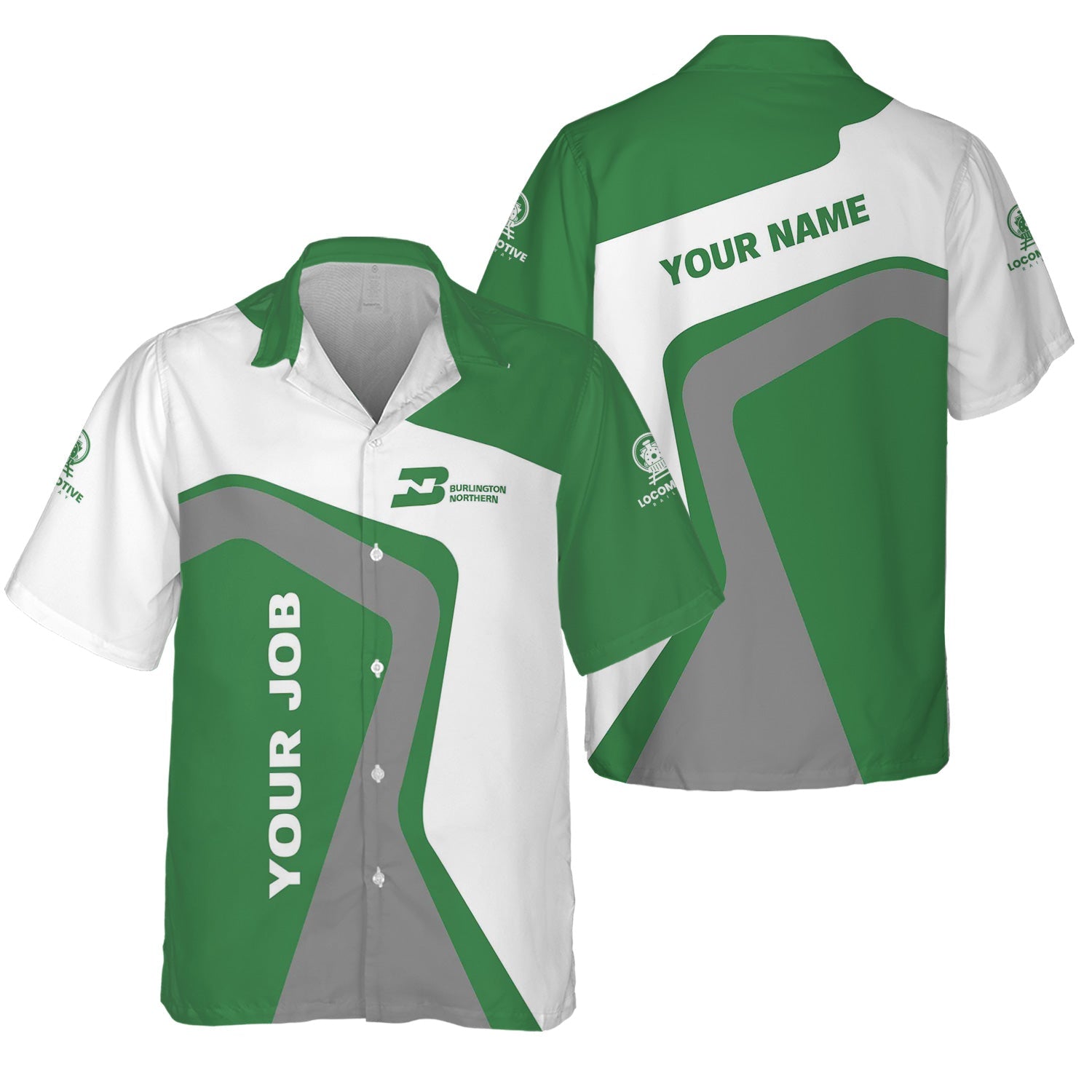 Railspirit Personalized Burlington Northern Railroad Hawaiian Shirt Unique Design with Custom Job Position Train Shirt