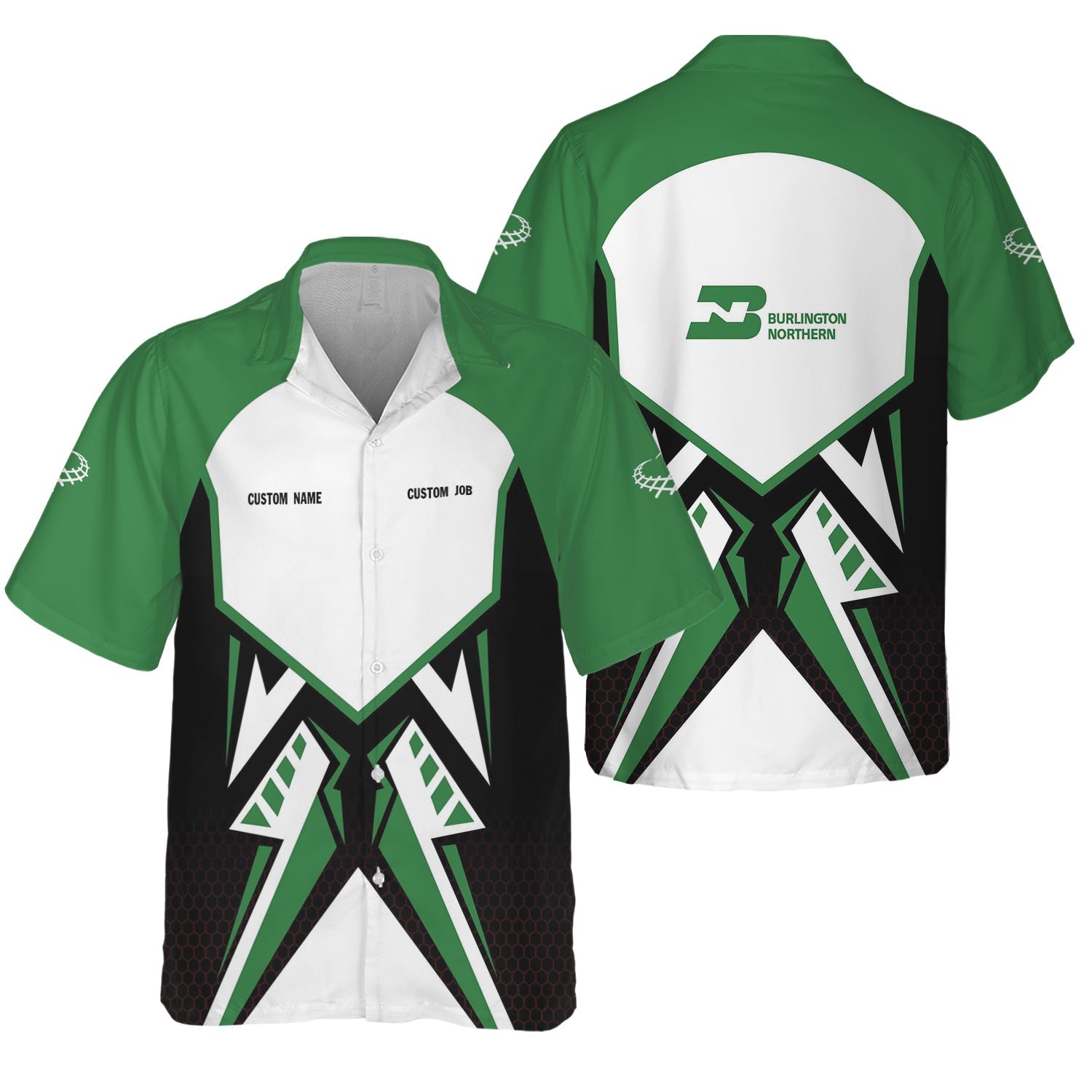 Railspirit Personalized Burlington Northern Railroad Hawaiian Shirt Vibriant Style with Custom Position Train Shirt