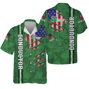 Railspirit Personalized Burlington Northern Railroad Hawaiian Shirt USA Flag Claw Art with Custom Job Train Shirt