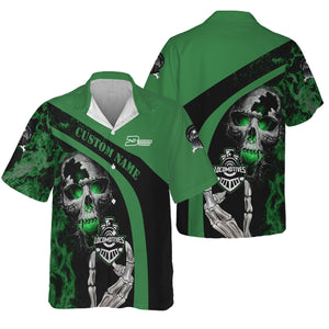 Railspirit Personalized Burlington Northern Railroad Hawaiian Shirt Flame Skull Design Train Shirt for Locomotive Fans
