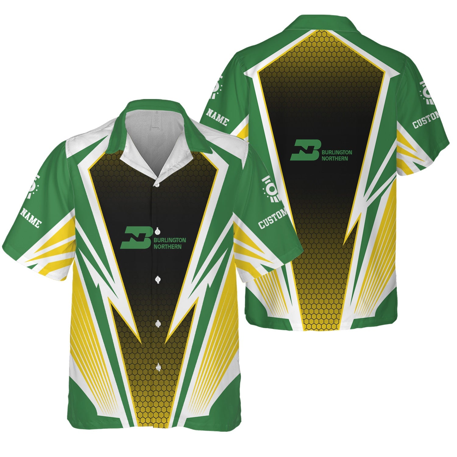 Railspirit Personalized Burlington Northern Railroad Hawaiian Shirt Lightning Graphic Style Shirt Gift Idea For Train Lover