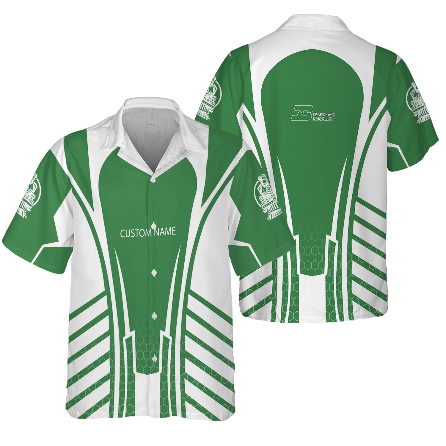 Railspirit Personalized Burlington Northern Railroad Hawaiian Shirt Striped Railroad Style Train Shirt All Over Print