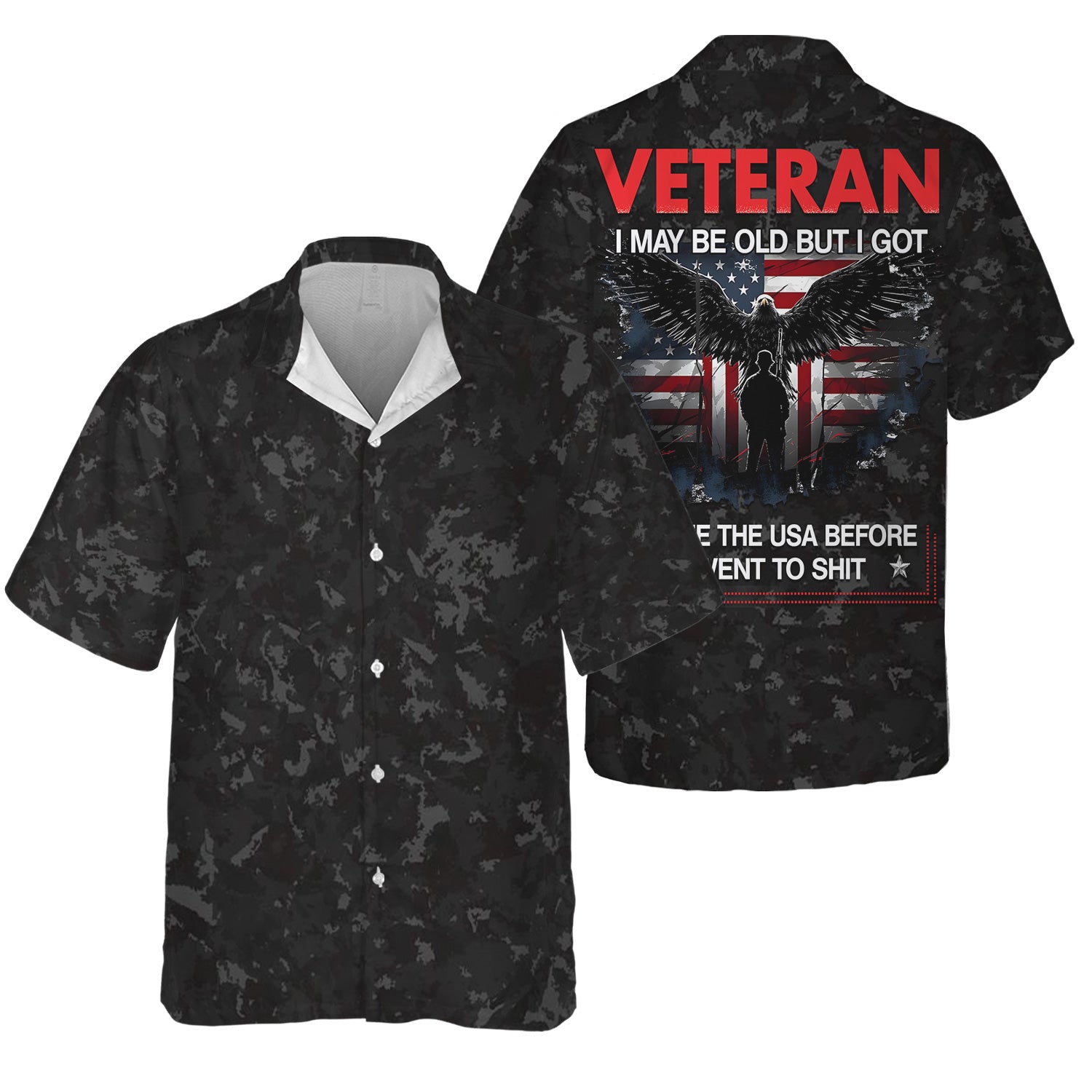 Patriotic Veteran Shirt, Bald Eagle & Soldier Silhouette Design, American Flag Distressed Patriotic Tee for Proud Veterans