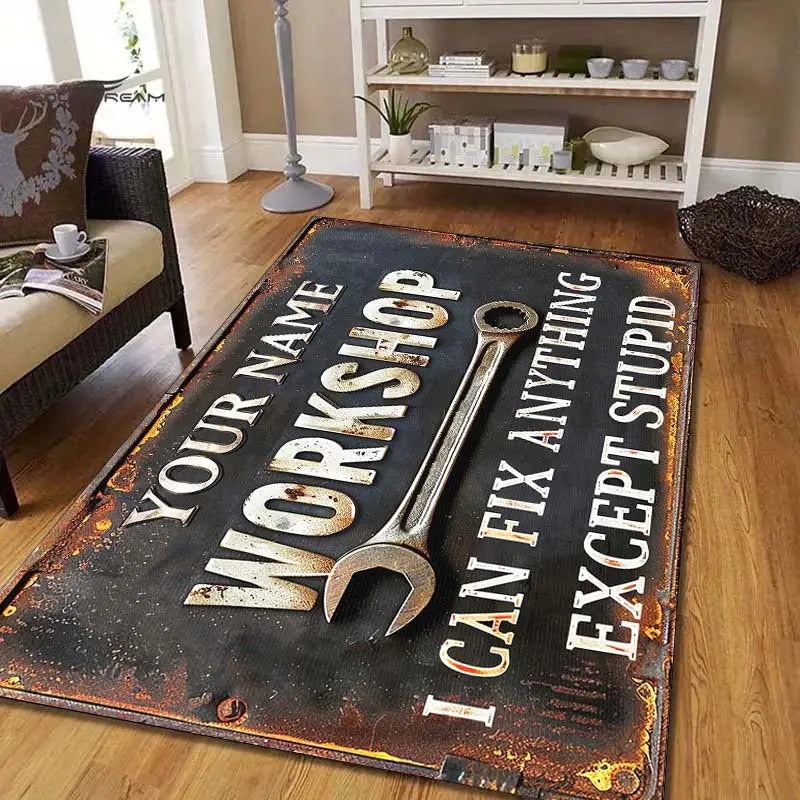 Railspirit Personalized Vintage Tool Mechanic Rug, I Can Fix Anything Except Stupid Funny Retro Area Rug