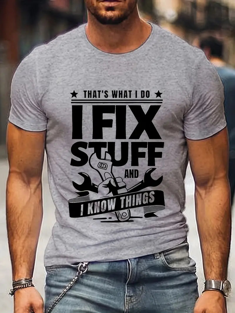Vintage I Fix Stuff Wrench Applique T-Shirt Mechanic Funny Shirt