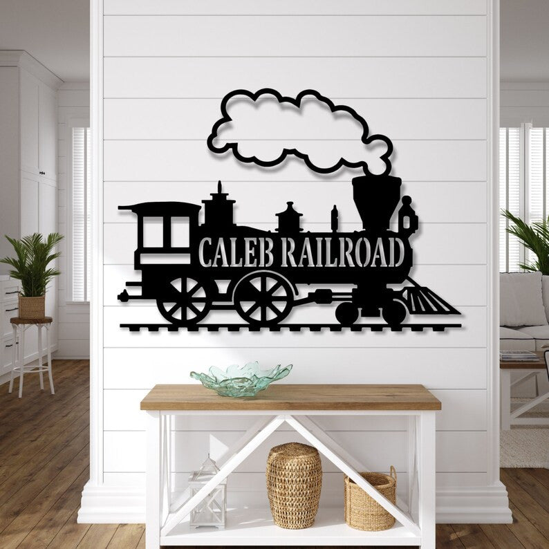 Railspirit Personalized Train Metal Sign - Railroad Sign, Railway Sign, Train Room Wall Decor
