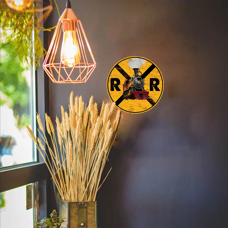 Railspirit Unique Train Railroad Crossing Metal Sign For Home Decor