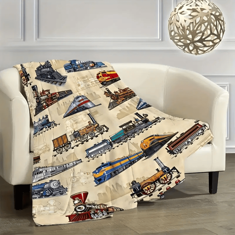 Railspirit Vintage Types Of Train All Over Printed Blanket