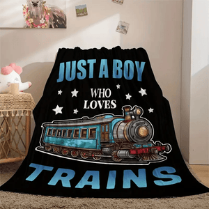 Railspirit Just A Boy Who Loves Trains All Over Printed Blanket