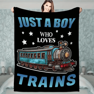 Railspirit Just A Boy Who Loves Trains All Over Printed Blanket