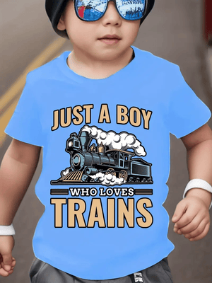 Railspirit Just A Boy Who Loves Train Printed T Shirt Train Gift Idea