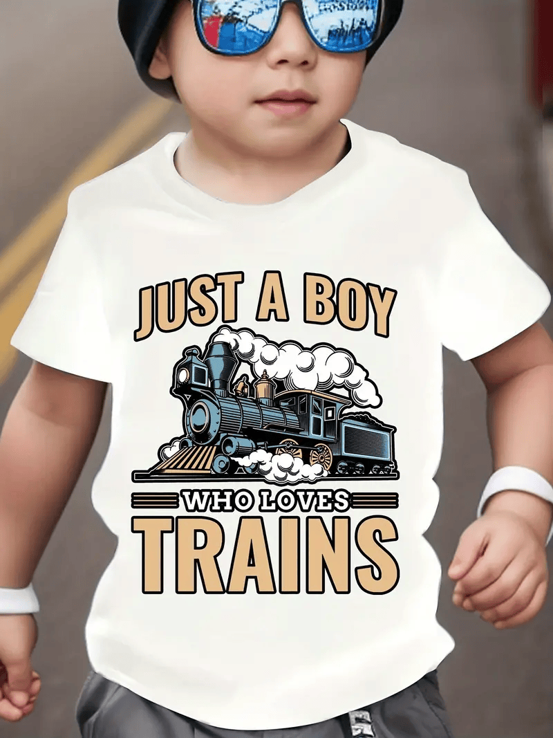 Railspirit Just A Boy Who Loves Train Printed T Shirt Train Gift Idea