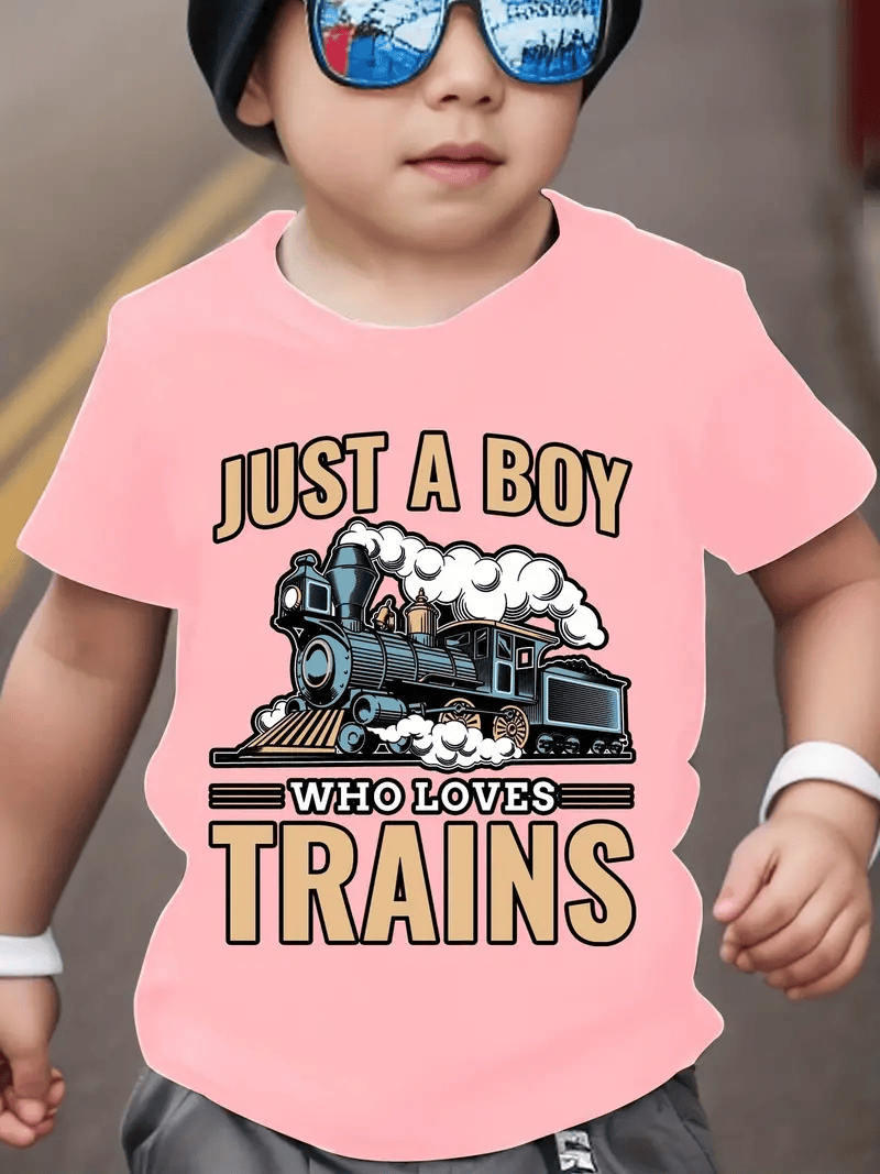 Railspirit Just A Boy Who Loves Train Printed T Shirt Train Gift Idea